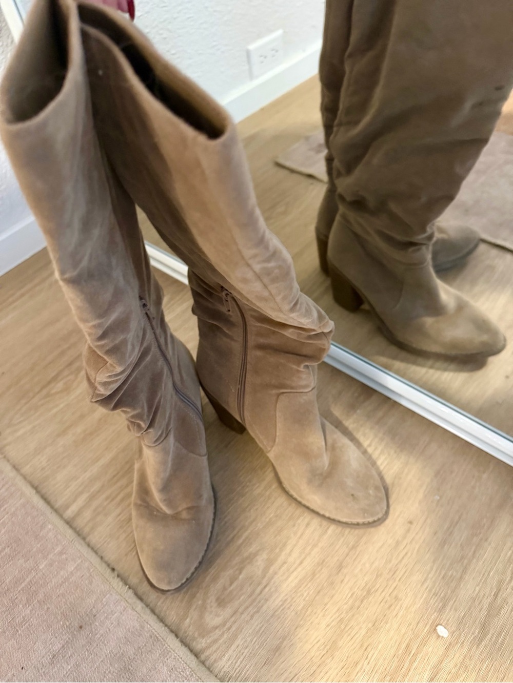 Women's Tall Suede Slouch Boot in Taupe